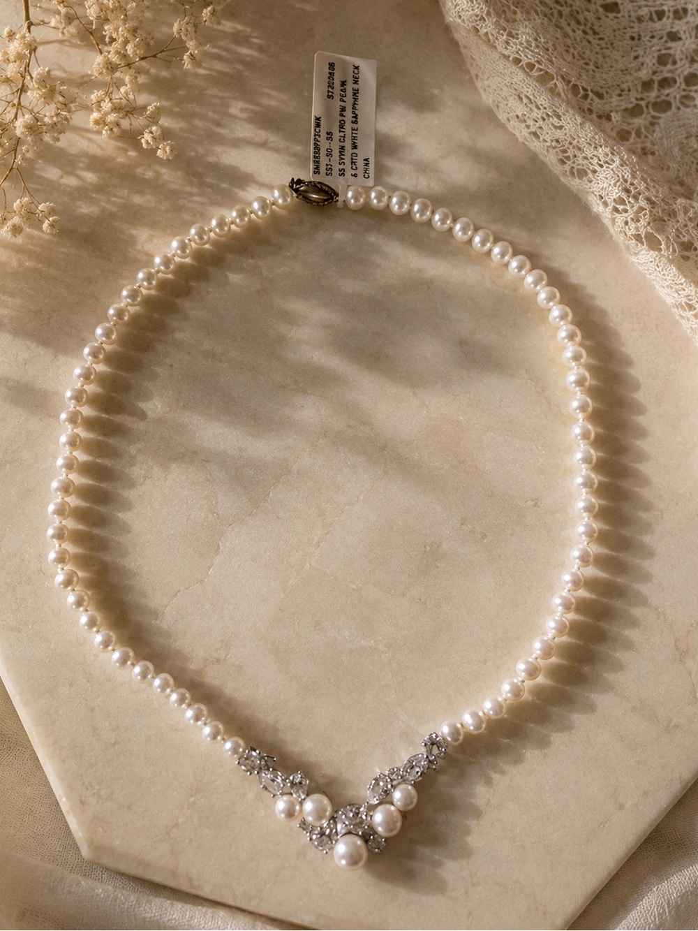 Cultured Freshwater Pearl & White Sapphire Sterling Silver Necklace
